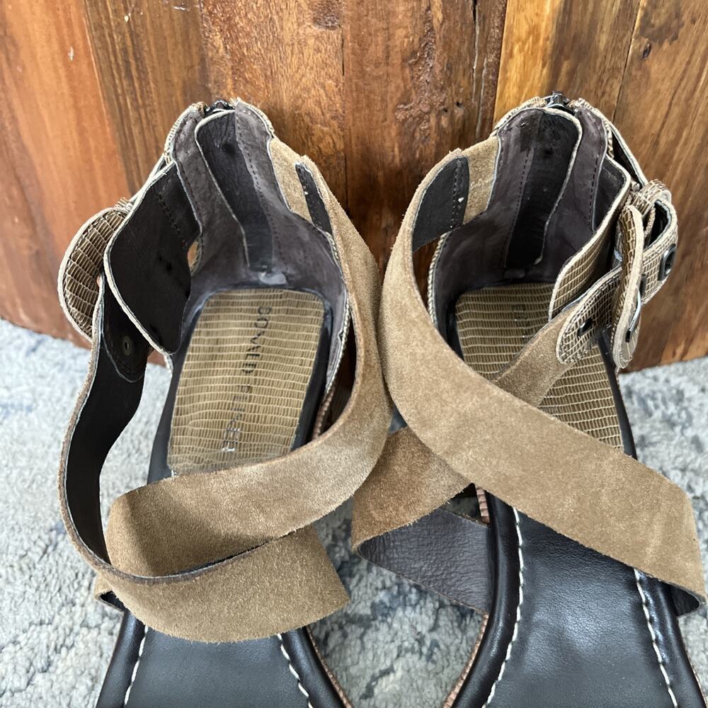 Donald Pliner Helen Sandals Size 9m Biscotti Beige Ankle Straps Calf Suede - Picture 4 of 13